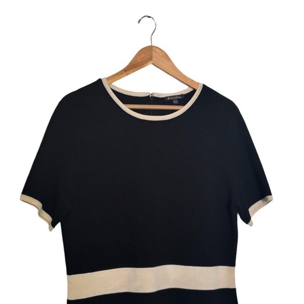 Brooks Brothers Wool Dress Merino Black Knit Colorblock Size Large Office FLAWED - Picture 2 of 10